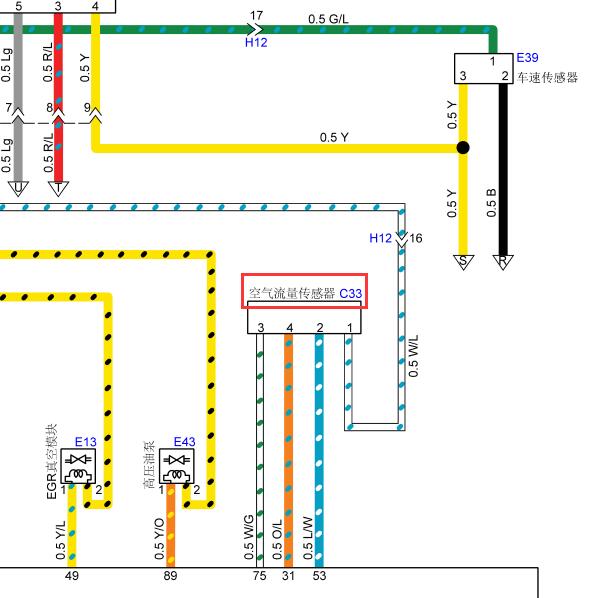 五十铃皮卡4JB1发动机空气流量传感器电路图