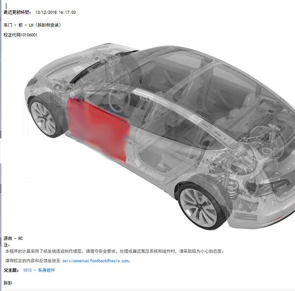 2022年特斯拉Modle3车门结构图