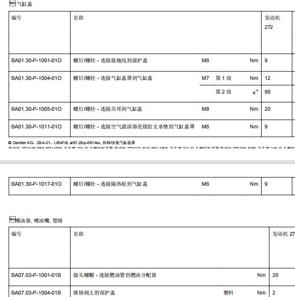 2008年奔驰S350L发动机维修扭矩