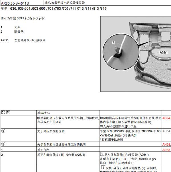 2010年奔驰唯雅诺遥控器接收单元位置