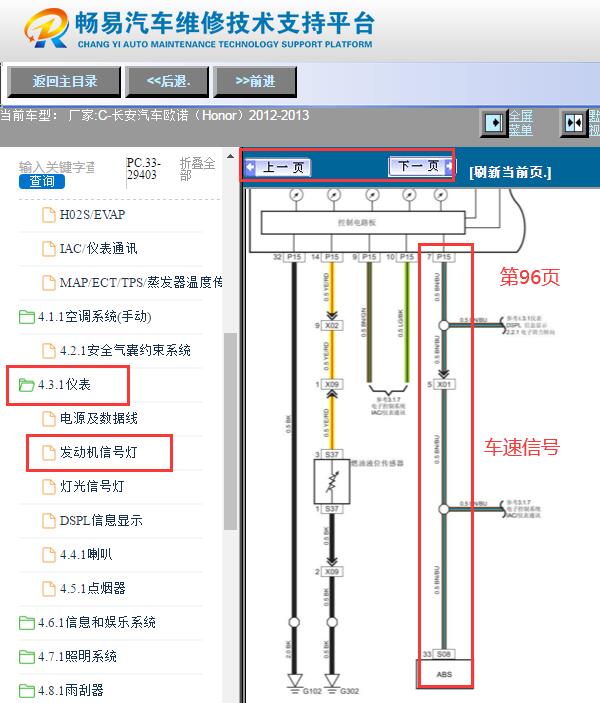 2012-2013年长安欧诺车速传感器相关电路图