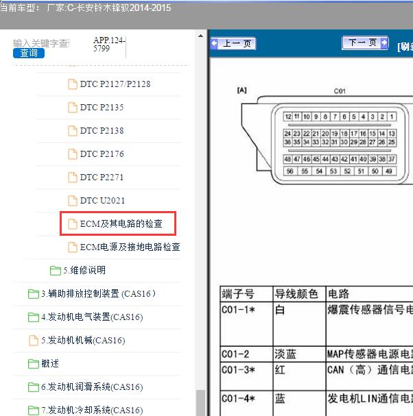 2014年长安铃木锋驭 CAS16发动机针脚定义