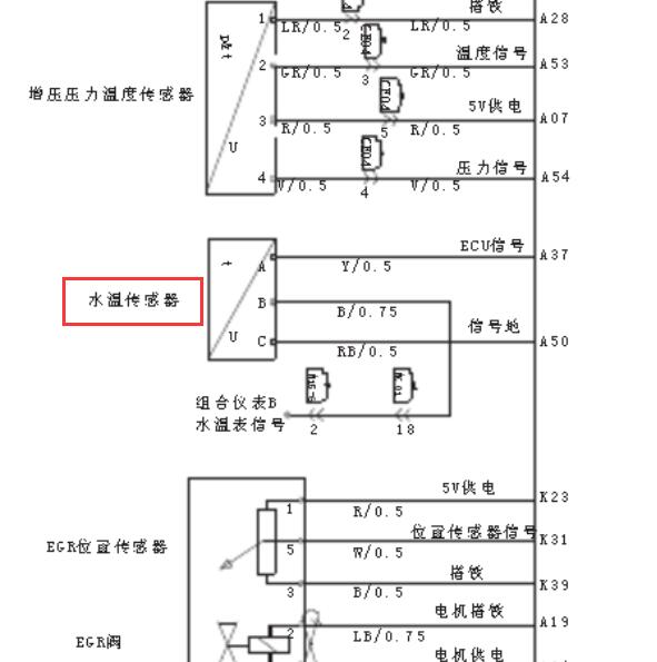 江淮瑞鹰1.9发动机水温传感器电路图