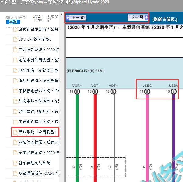 2020年丰田埃尔法混动USB电路图