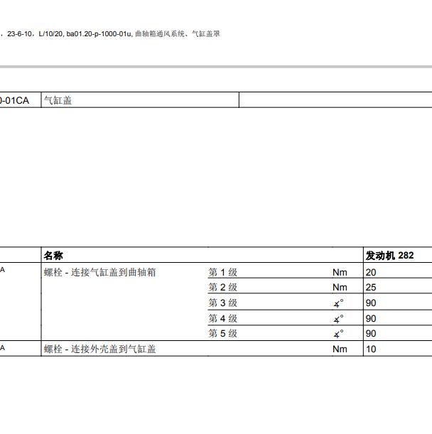奔驰A200  282发动机缸盖扭矩