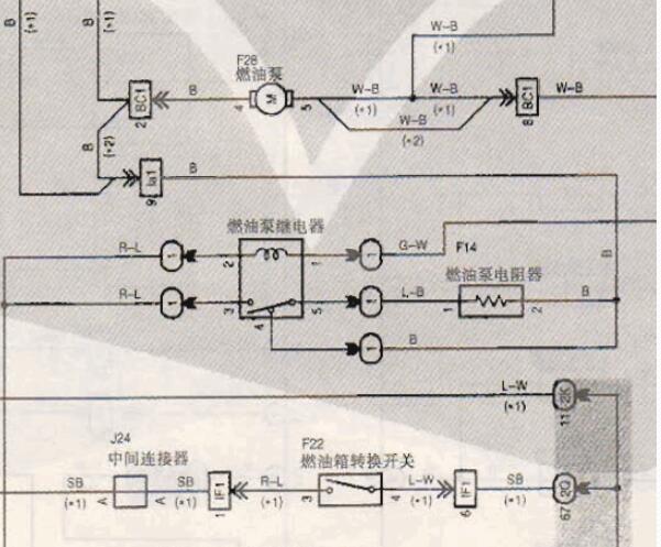 丰田酷路泽燃油箱转换电路图