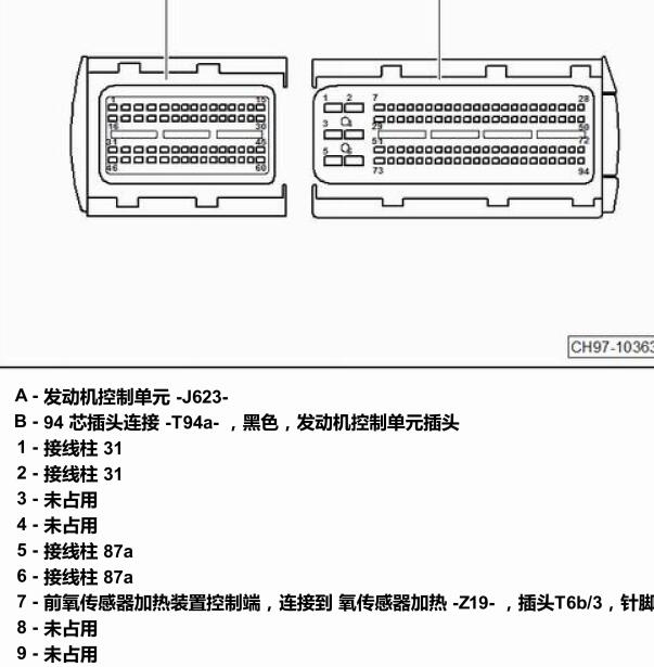 2019年大众朗逸DJS发动机针脚说明资料
