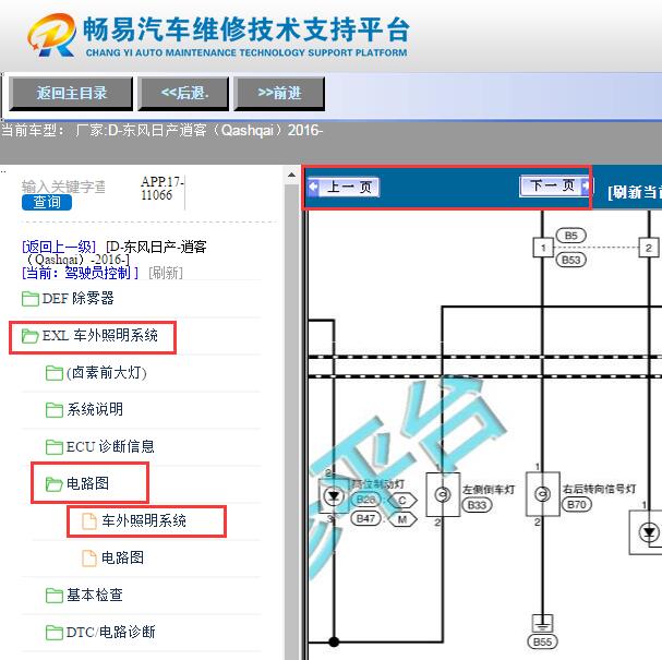 2016年日产逍客转向灯电路图
