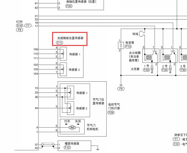 日产HR16发动机油门踏板位置传感器电路图和针脚