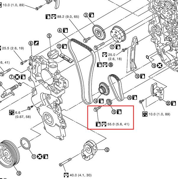 2008年日产逍客MR20发动机平衡轴单元扭矩