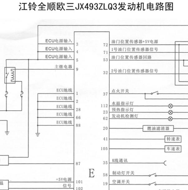 2012年江铃汽车全顺JX493ZLQ3发动机电路图