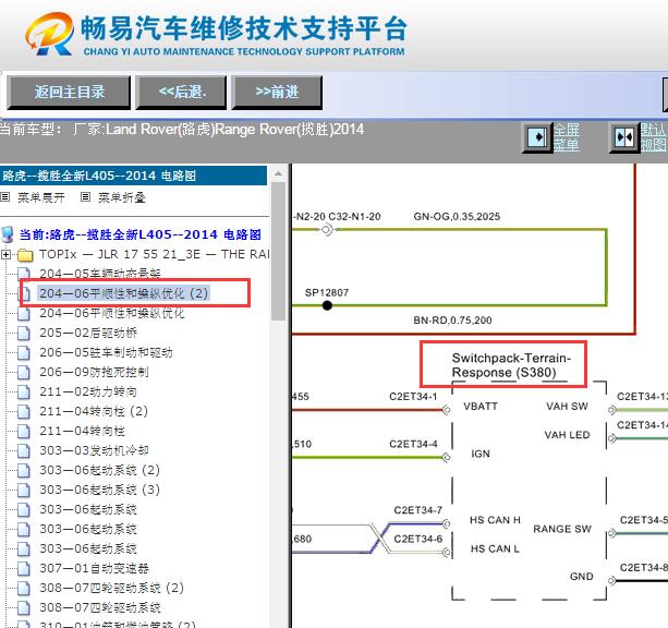 2014年路虎揽胜全地形开关电路图