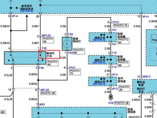 2008年起亚欧菲莱斯刹车灯开关电路图
