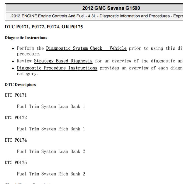 2012年GMC SAVANA1500 P0172故障码资料