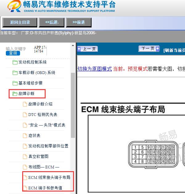 2006年日产轩逸发动机针脚定义