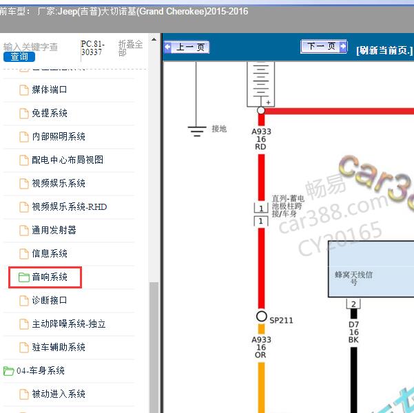 2015-2016年Jeep(吉普)-大切诺基(Grand Cherokee) 音响系统电路图