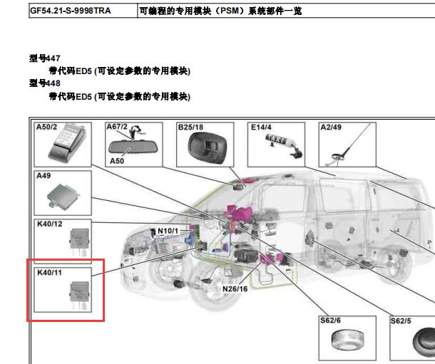 2014年奔驰V250 前围板保险丝继电器模块K40/11的位置