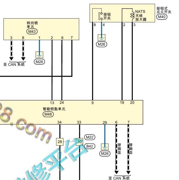 2019-2020年日产轩逸一键启动 点火开关电路图