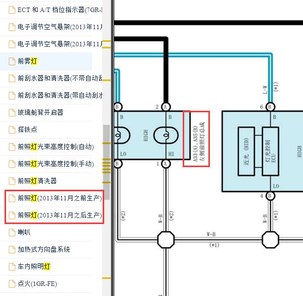 2014年丰田普拉多左侧大灯电路图