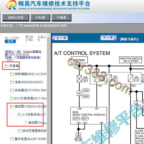 2018年英菲尼迪Q50变速箱电路图