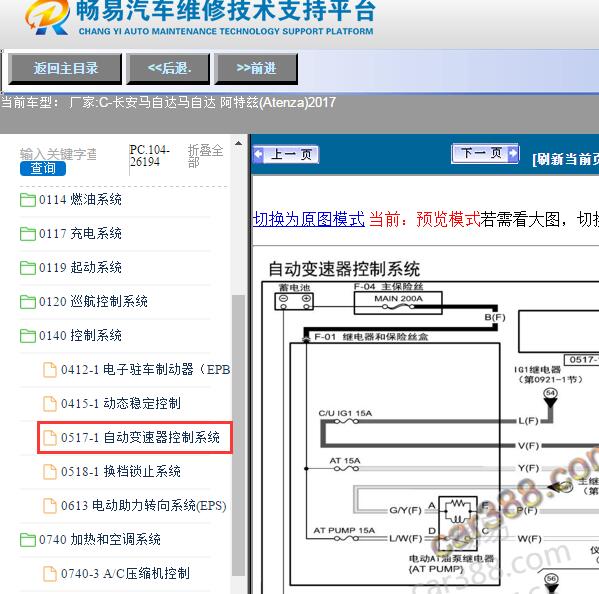 2017年马自达阿特兹变速箱电路图