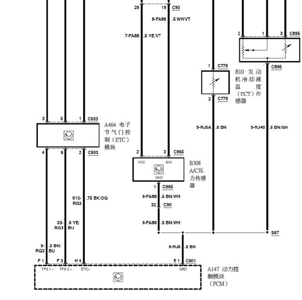 2009年福特福克斯发动机节气门电路图