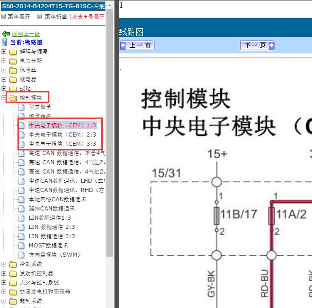 2014年沃尔沃S60车身模块电路图