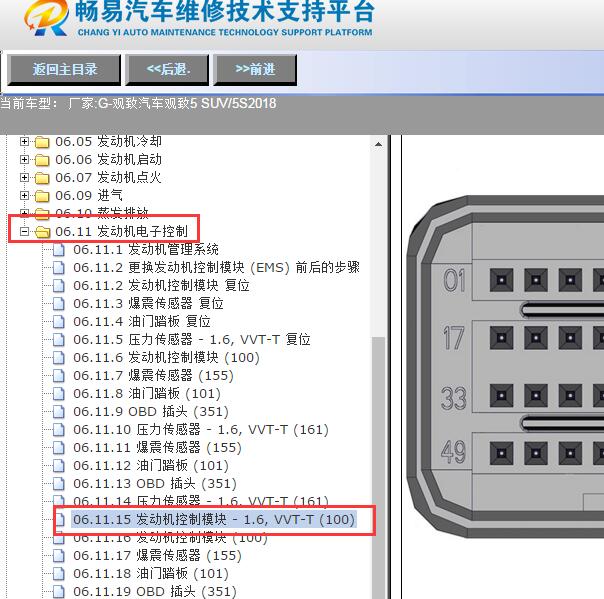 2018年观致5发动机针脚定义