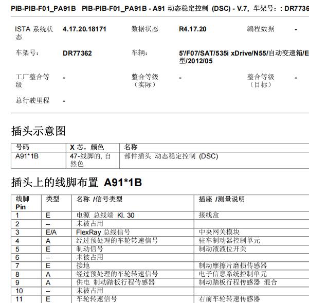 2012年宝马535I ABS针脚定义