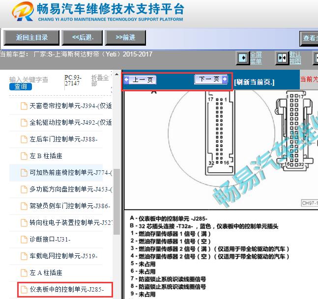 2015-2017年斯柯达野帝仪表针脚资料