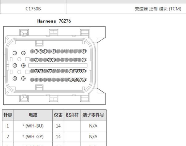 2012年福特福克斯变速箱电脑针脚资料