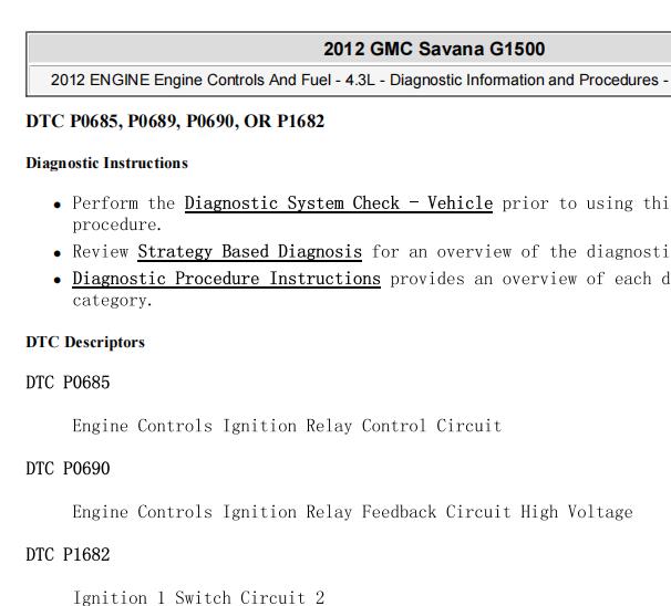 2012年GMC SAVANA P1682故障码资料