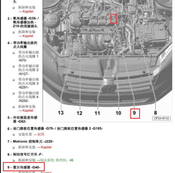 2015-2016年大众捷达CKA发动机霍尔传感器位置