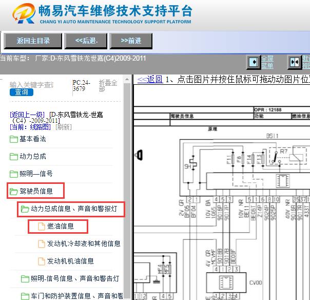 2009-2011年雪铁龙世嘉仪表油箱部分电路图