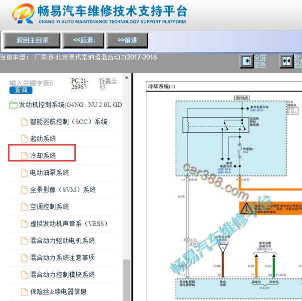 2017-2018年现代索纳塔混动版冷却系统电路图