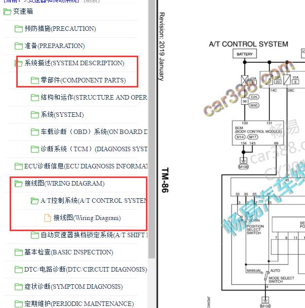 2018-2020年英菲尼迪Q50 变速箱电路图