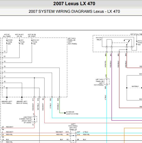 2007年雷克萨斯LX470大灯及点火开关电路图及维修手册