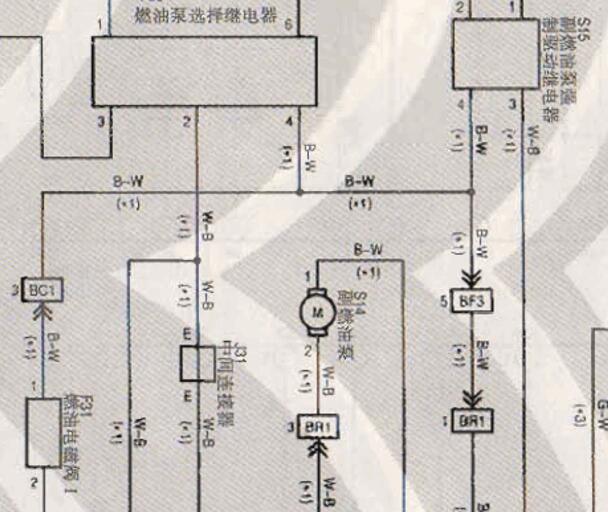 2002年丰田酷路泽发动机主副油箱电路图