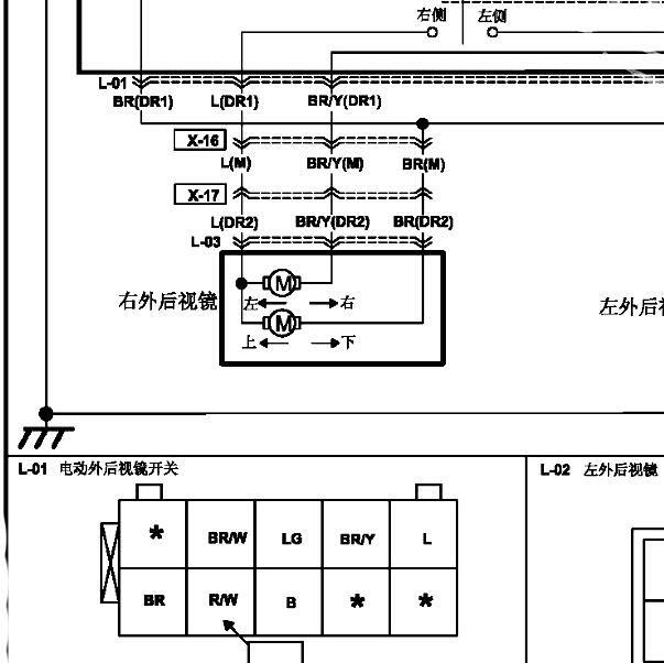 2016年马自达3后视镜电路图及针脚图
