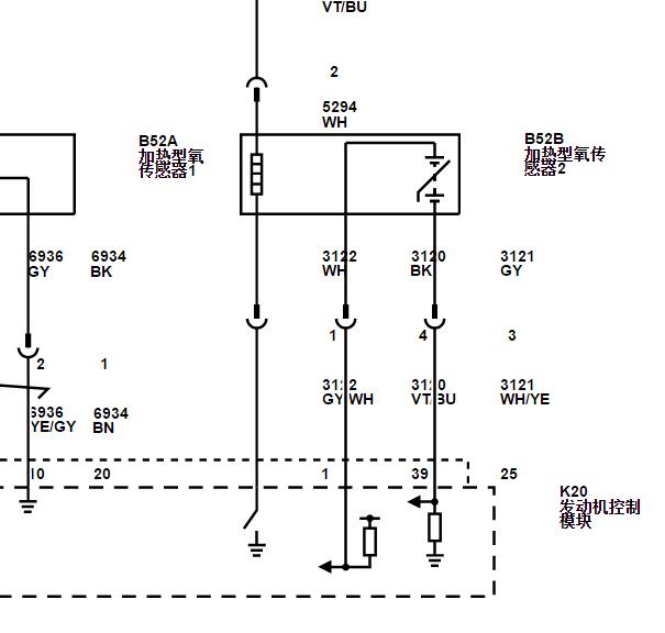 2019年别克GL8发动机氧传感器电路图