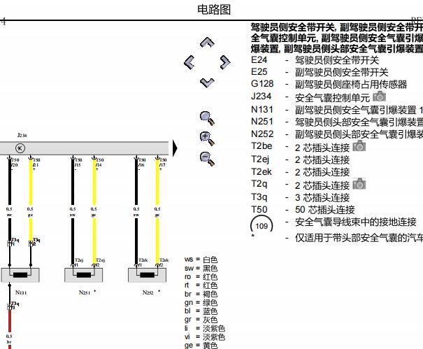 2013年大众速腾安全气囊针脚和电路图