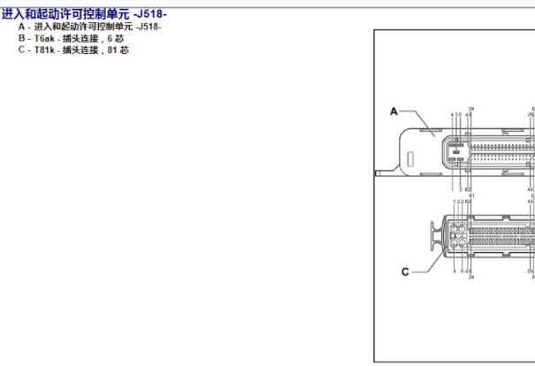 2012年大众辉腾J518进入及起动控制单元针脚电路图和天线位置