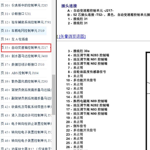 2011-2012年大众途观变速箱针脚定义
