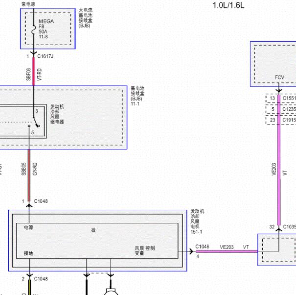 2013年福克斯1.6发动机风扇电路图