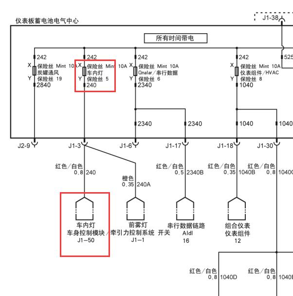 2005年别克GL8 室内灯保险电路图