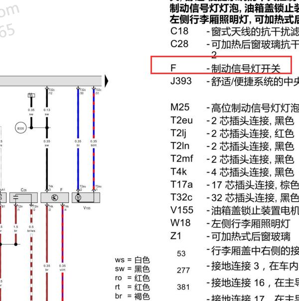 2015-2016年奥迪A4L 制动信号开关电路图