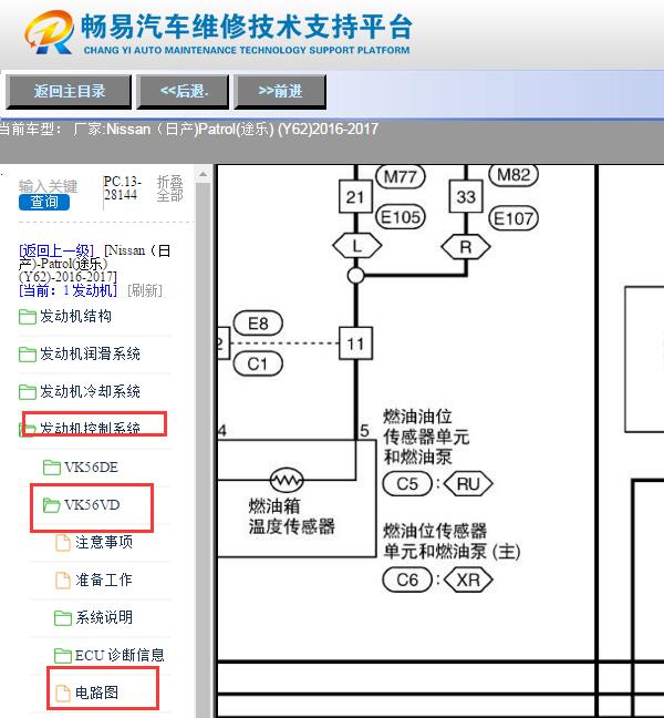 2016-2017年日产途乐发动机油箱电路图