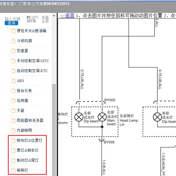 2012年上汽名爵MG-MG3 外部照明电路图