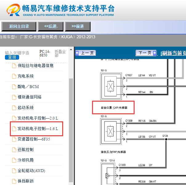 2012-2013年福特翼虎曲轴位置传感器电路图