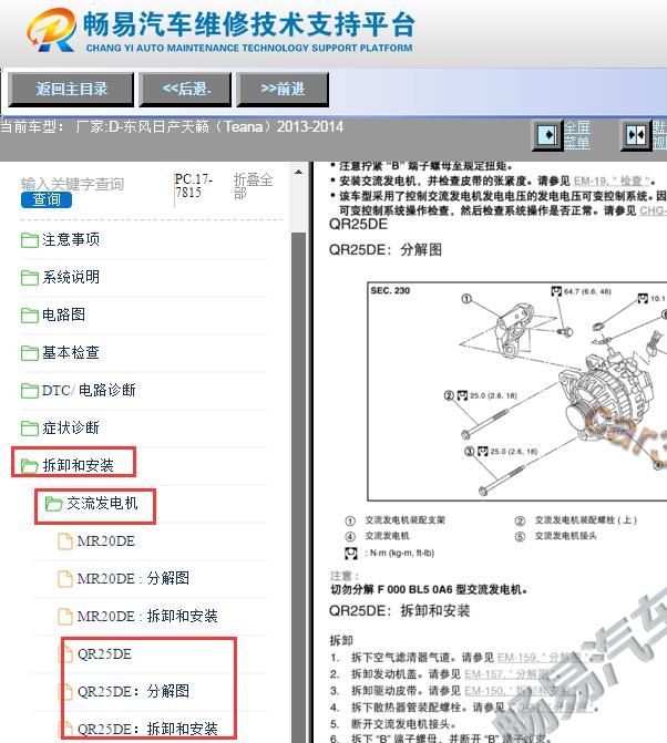 2013-2014年日产天籁发电机拆装